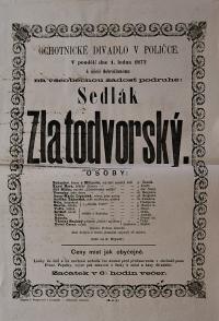 Polička, Ochotníci, Sedlák Zlatodvorský - plakát, 1872