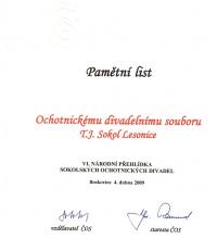 Lesonice, Sokol, Pamětní list, 2009