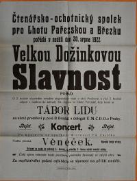 Pařezská Lhota, Březka, ČOS, Dožínková slavnost - plakát, 1922