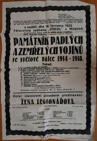 Miletín, Sokol, Žena legionářova - plakát, 1922