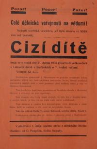 Praha-Košíře, Lidové divadlo, Cizí dítě - plakát, 1935