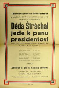 Ratboř, Sokol, Děda Štráchal jede k panu presidentovi - plakát, 1933