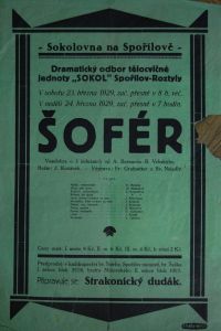 Praha-Spořilov, Sokol, Šofér - plakát, 1929
