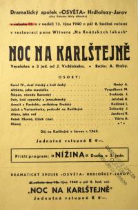 Praha-Hrdlořezy-Jarov, Osvěta, Noc na Karlštejně - plakát, 1940