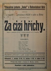 Rohovládová Bělá, Sokol, Za cizí hříchy - plakát, 1924