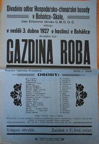Boháňka-Skála, Hospodářsko-čtenářská beseda, Gazdina roba - plakát, 1927