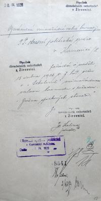 Žirovnice, Ochotnické divadlo, oznámení o valné hromadě, 1928