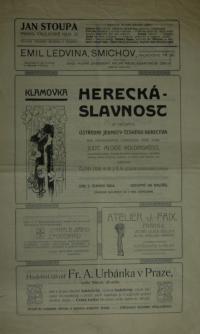 Herecká slavnost ve prospěch Ústřední jednoty českého herectva, Klamovka, program, 1904 
