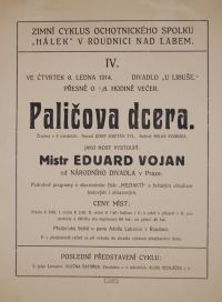 Roudnice nad Labem, Hálek, Paličova dcera -  plakát, 1914