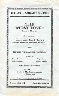 Cedar Rapids, Západní Česko-Bratrská Jednota, The Gypsy Rover - program, 1931
