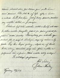Štein-Táborský, Praha-Vysočany, Bohdan Skála Táborskému o odkladu sjezdu ochotnictva, s. 2, 1919