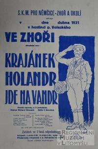 Němčice, Katolická mládež, Krajánek Holandr jde na vandr - plakát, 1931