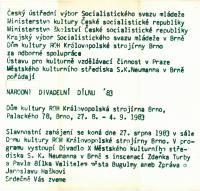 Brno, Národní divadelní dílna, plakát-pozvánka, 1983