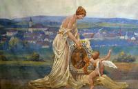 Krásná Hora nad Vltavou, sál hostince na náměstí, detail opony