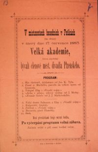 Pečky, bývalí členové měst.divadla Plzeňského, Velká akademie - plakát, 1883