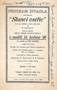 Cedar Rapids, Česká matiční škola, Slunci vstříc - program, 1940