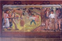 Moravské Prusy:  Antonín Procházka.Opona ochotnického divadla v Moravských Prusích, 1904