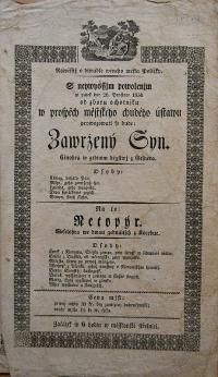 Polička, Ochotníci, Zavržený syn - Netopír - plakát, 1834