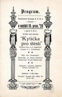 Cedar Rapids, Dramatický kroužek Z.Č.B.J., Kytička pro štěstí - program, 1939