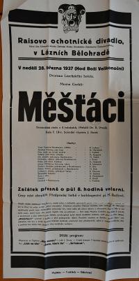 Lázně Bělohrad, Raisovo ochotnické divadlo, Měšťáci - plakát, 1937