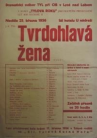 Lysá nad Labem, výstava DIVADLO JE PODIVUHODNÁ VĚC..., Tvrdohlavá žena, 1956, výstavní panel, 2018