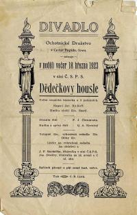 Cedar Rapids, Ochotnické družstvo, Dědečkovy housle - program, 1923
