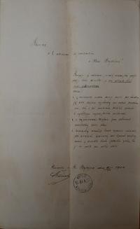 Starý Bydžov, schválení místnosti pro divadlo, 1904