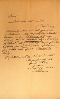 Pelhřimov, Reálné gymnázium, Dovotvorný klobouk, 1918