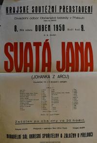 Přelouč, Besední ochotnické divadlo, Svatá Jana - plakát, 1950