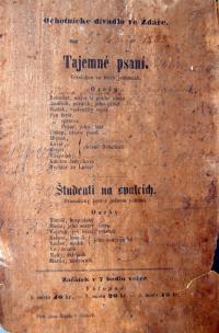 Žďár nad Sázavou, Ochotnické divadlo, Tajemné psaní - študenti na svátcích - plakát, 1865