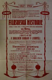 Litomyšl, Sokol, natáčení filmu Filosofská historie - plakát, 1937
