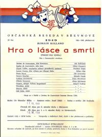Praha-Břevnov, Občanská beseda, Hra o   lásce a smrti - plakát, 1949