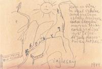 14.JH, zakázaný, Freiwaldův 2. lístek s verši a obrázkem, Fotoalbum Jiráskových Hronovů 1931-1948