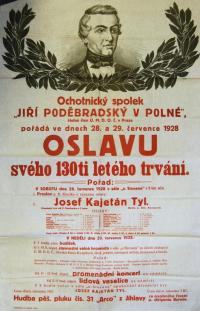 Polná, Poděbradský, Josef Kajetán Tyl - plakát, 1928