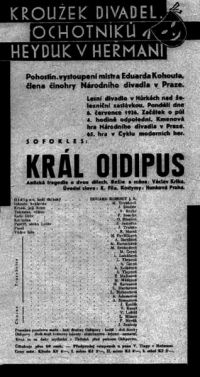 Heřmaň, KrDO Heyduk, Král Oidipus, plakát, 1936