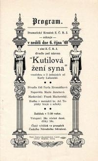 Cedar Rapids, Dramatický kroužek Z.Č.B.J., Kutilová žení syna - program, 1940