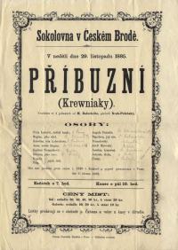 Český Brod, sokolovna, Příbuzní (Balucki), plakát, 1885