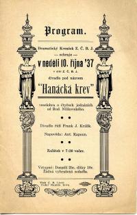 Cedar Rapids, Dramatický kroužek Z.Č.B.J., Hanácká krev - program, 1937