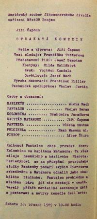 Znojmo, AS Jihomoravského divadla, Strakatá komedie - program, 1989