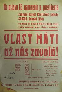 Vysoká Libeň, Sokol, Vlasť máti až nás zavolá - plakát, 1935