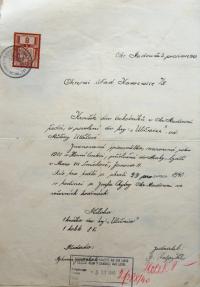 Okrouhlá Radouň, Kroužek divadelních ochotníků, žádost o povolení hry, 1940