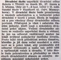 Jihlava, Klicpera, korespondence spolku, Třebíč, Sokolská scéna, divadelní škola, 1941