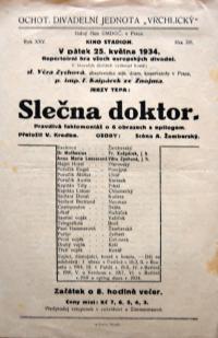 Třebíč, Vrchlický, Slečna doktor - plakát, 1934