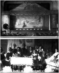 Kilian Ladislav, Kilianová Anna, roz. Kopecká, proscenium s oponou a loutky putujících loutkářů, asi 1912–1923