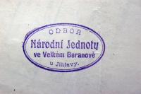 Velký Beranov, Národní Jednota, spolkové razítko, 1925