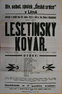 Lično, České srdce, Lešetínský kovář - plakát, 1922