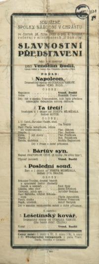 Chrást, Sdružené spolky národní, Slavnostní představení – plakát, 1920