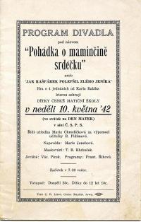 Cedar Rapids, Česká matiční škola, Pohádka o maminčině srdéčku - program, 1942