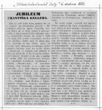 Mladá Boleslav, Kolár, fotodokumentace 1913-1935, Jubileum Františka Kellera - článek, 1935