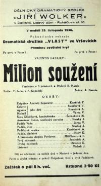 Praha-Vršovice, Vlast, Milion soužení - plakát, 1936